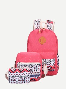 Chevron Detail Backpack With Clutch 3pcs