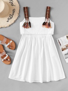 Geo Strap Fringe Trim Knot Back Dress