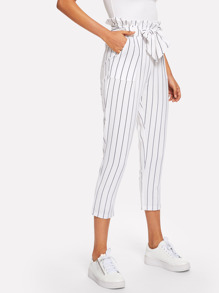 Ruffle Waist Self Tie Striped Pants