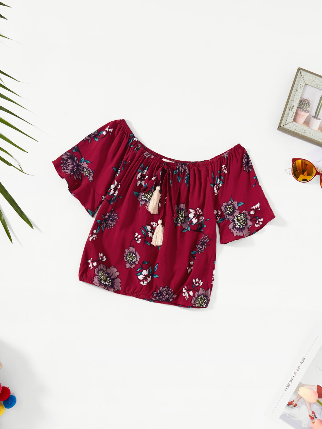 Grils Off Shoulder Tessel Flower Версия для печати