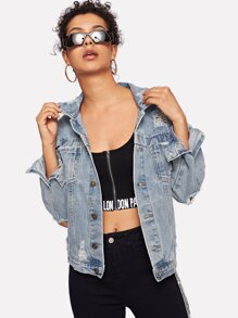 Ripped Bleach Wash Denim Jacket