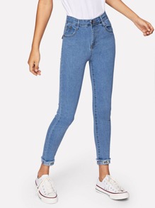 Solid Roll-Up Skinny Jeans
