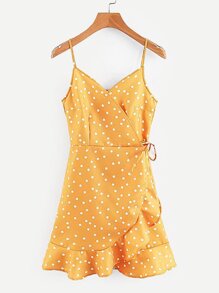 Ruffle Trim Spot Wrap Dress