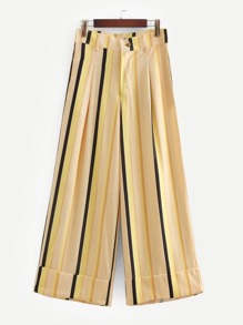Vertical-Striped Rolled Hem Wide Pants