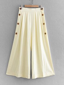 Button Side Wide Leg Pants