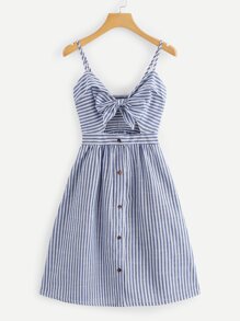 Cut Out Knot Front Striped Dress
