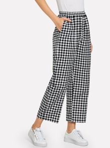 Gingham Print Wide Leg Pant