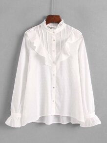 Ruffle Trim Dip Hem Shirt