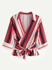 Multi-Stripe Wrap Blouse
