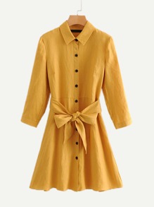 Solid Self Tie Shirt Dress