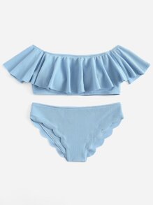 Scalloped Trim Flounce Bikini Set
