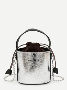 Metallic Detail Drawstring Bucket Bag