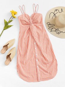 Twist Front Checked Cami Dress