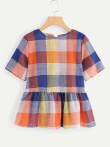 Knot Back Plaid Blouse