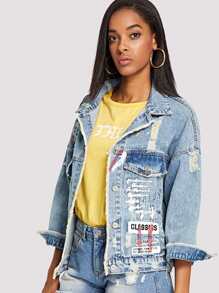 Letter Print Ripped Denim Jackets