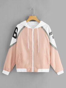 Letter Print Hooded Coat