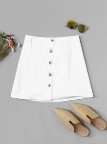 Asymmetrical Hem Single Breasted Skirt