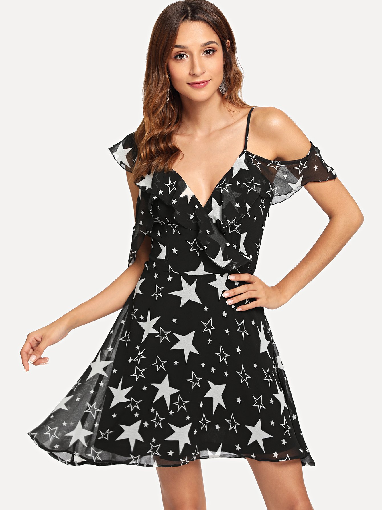 Allover Star Print Асимметричное платье для декольте