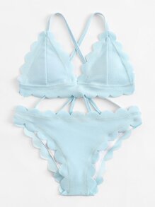 Scalloped Trim Criss Cross Bikini Set
