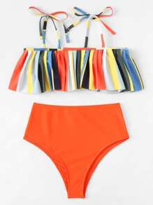 Colorblock Flounce Bikini Set