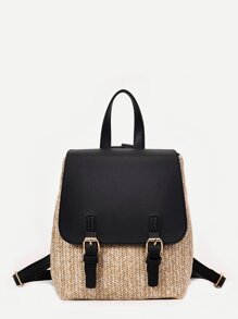 Double Buckle Straw Backpack