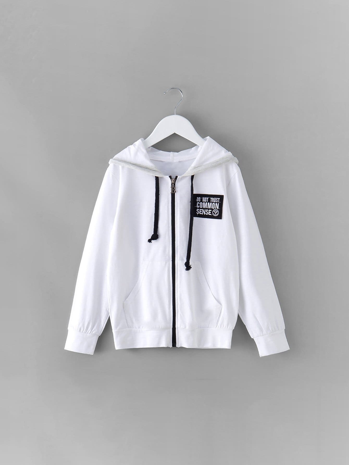 Girls Patched Decoration Zip Up Hooded Jacket