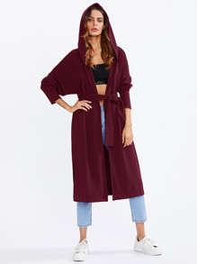 Tie Waist Hooded Coat