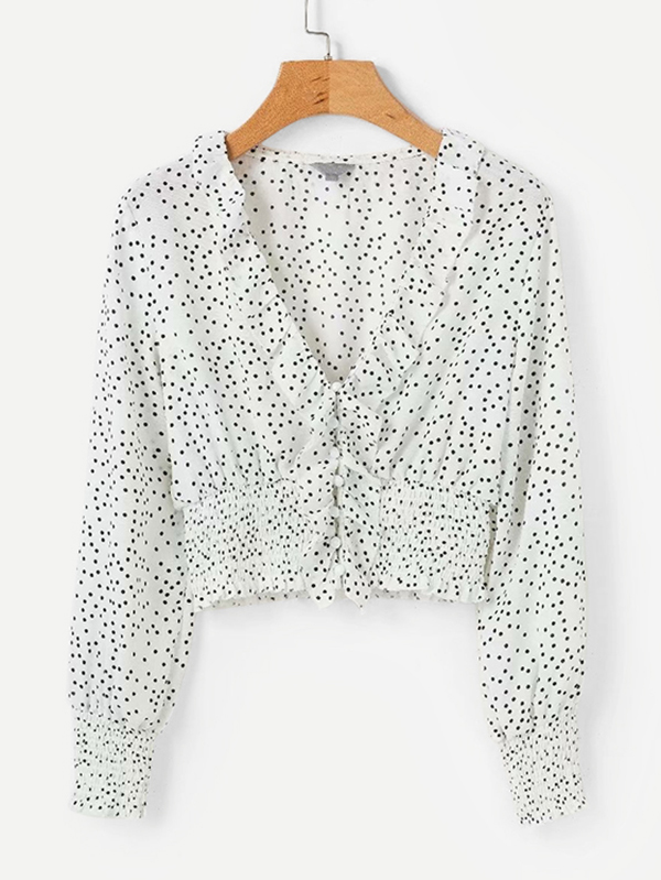 цена Ruffle Trim Spot Crop Blouse