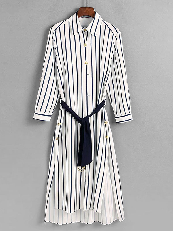все цены на Striped High Low Slit Side Shirt Dress онлайн