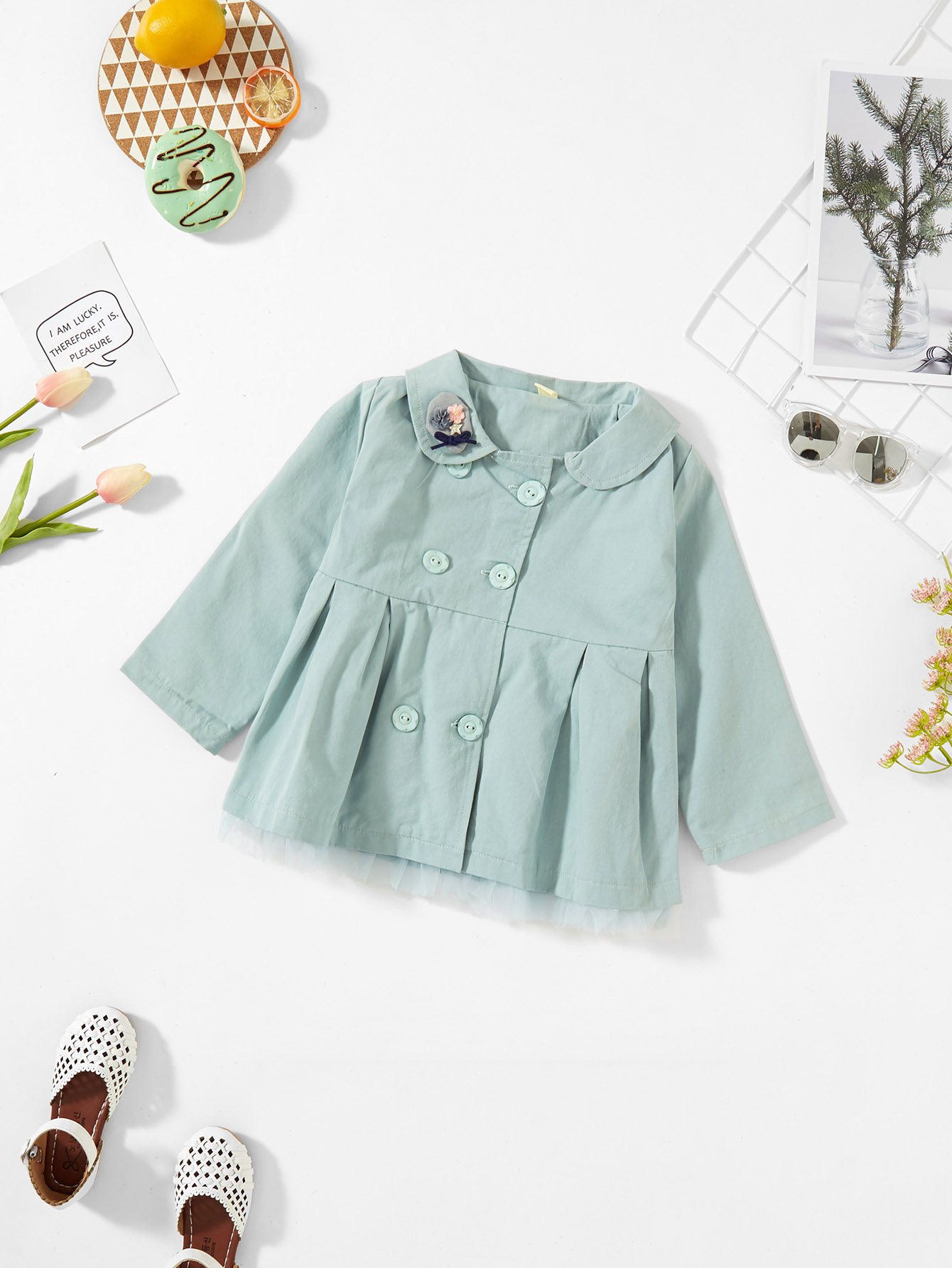 Girls Double Breasted Stereo Flowers Outerwear