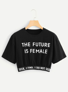 Letter Print Crop Tee