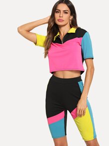 Colorblock Collar Top & Shorts
