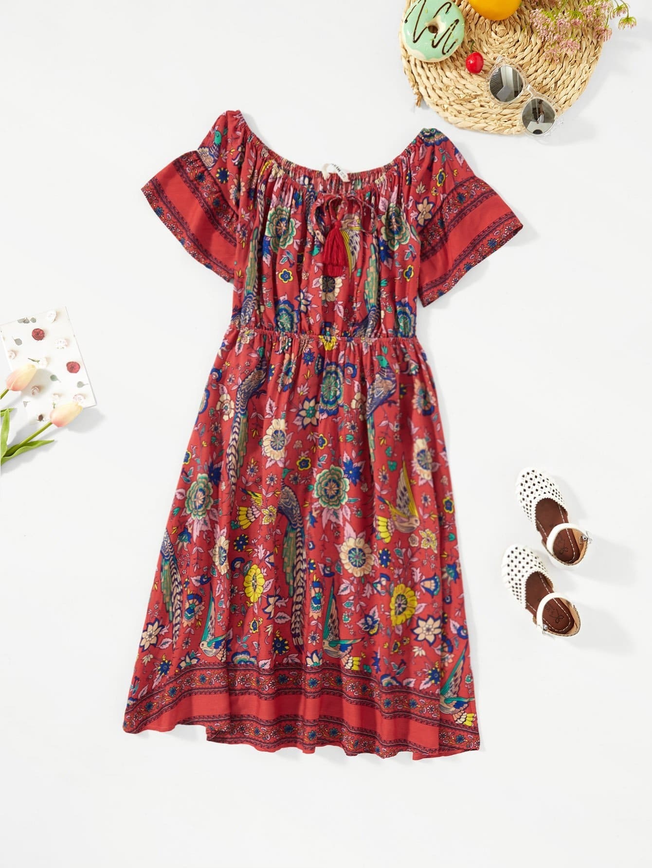 Платье для печати принцессы Grils Off Shoulder Tessel