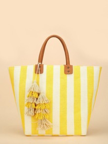 Tassel Decorated Straw Tote Bag