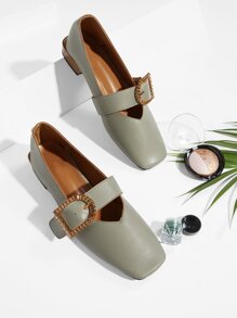 Contrast Buckle Square Toe Flats