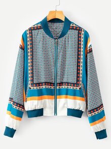 Contrast Trim Geo Pattern Jacket