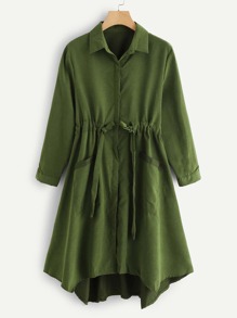 Solid Drawstring Detail Pocket Trench Coat