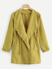 Solid Drawstring Detail Pocket Trench Coat