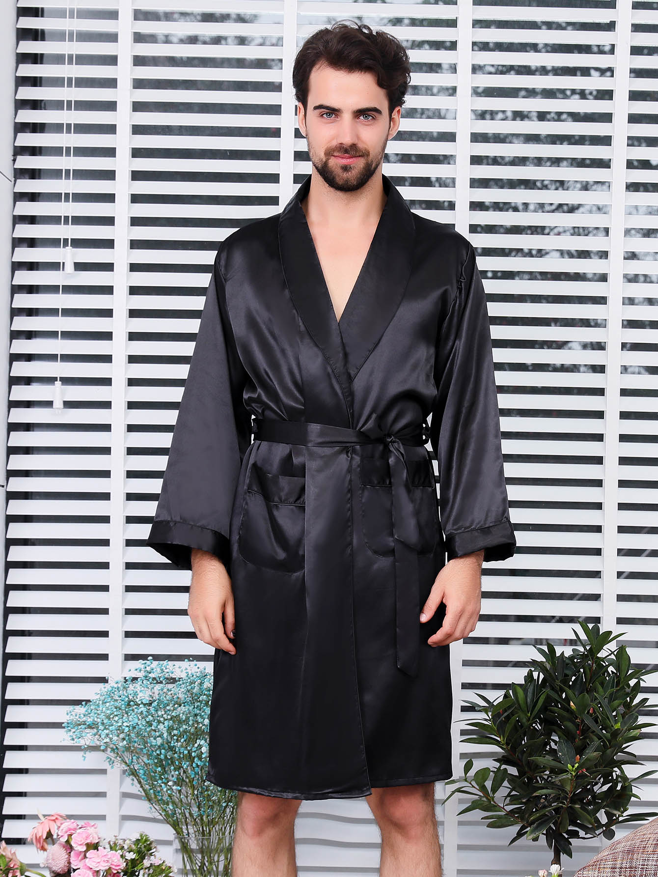 Простой домашний халат и с поясом для мужчины