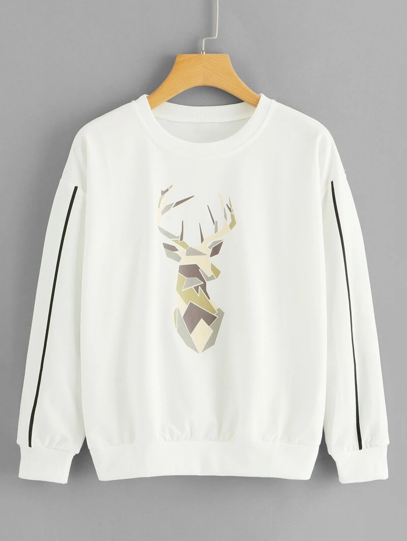Plus Sleeve SweatshirtRound Varsity Striped Long Print Casual Neck Geometric Sleeve qH7Trzq