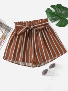 Striped Frill Self Tie Waist Shorts