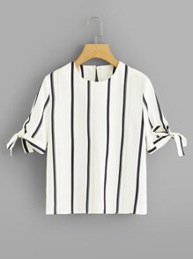 Striped Knot Sleeve Blouse