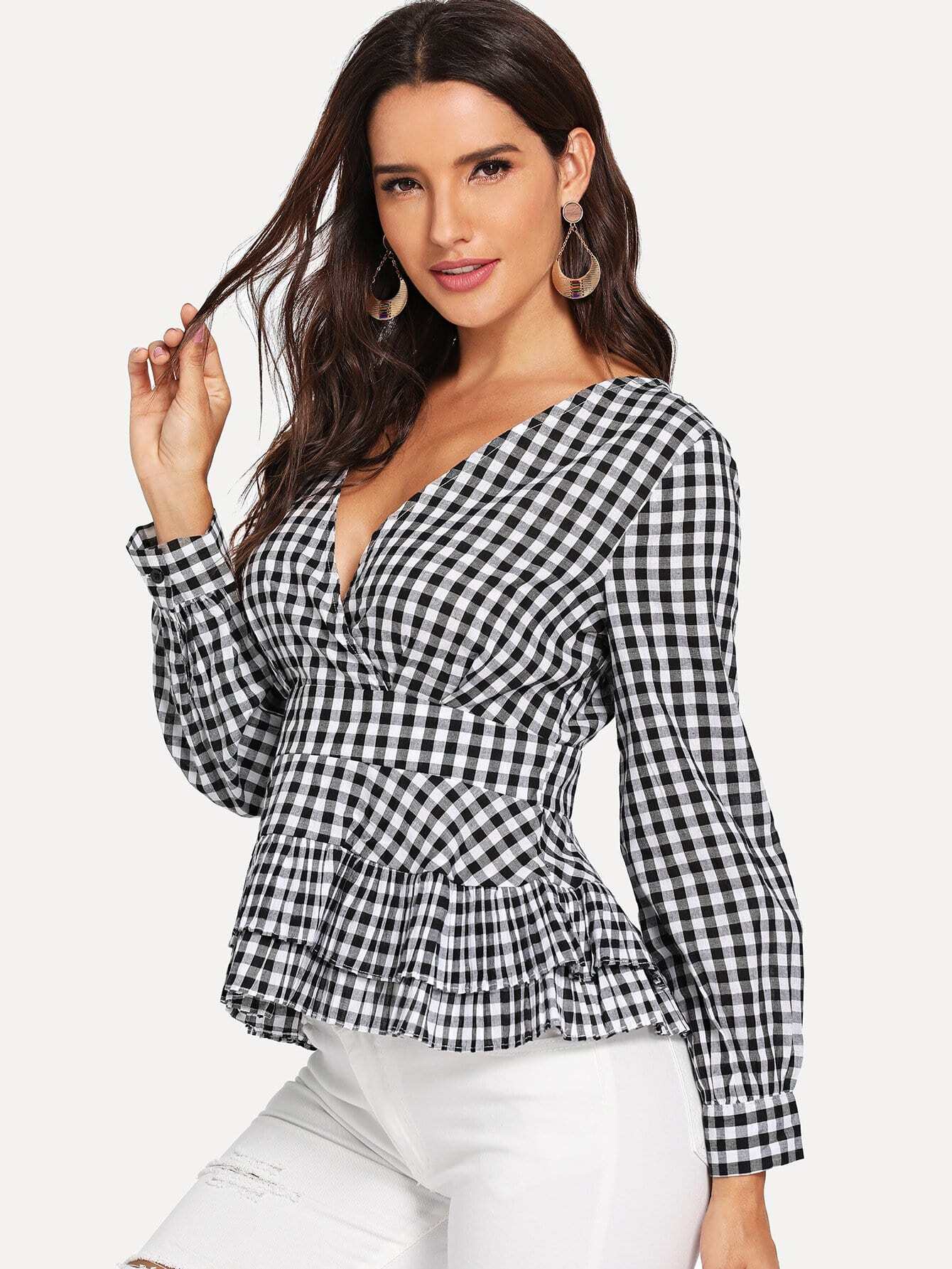 Кнопка Back Layered Ruffle Hem Wrap Striped Top
