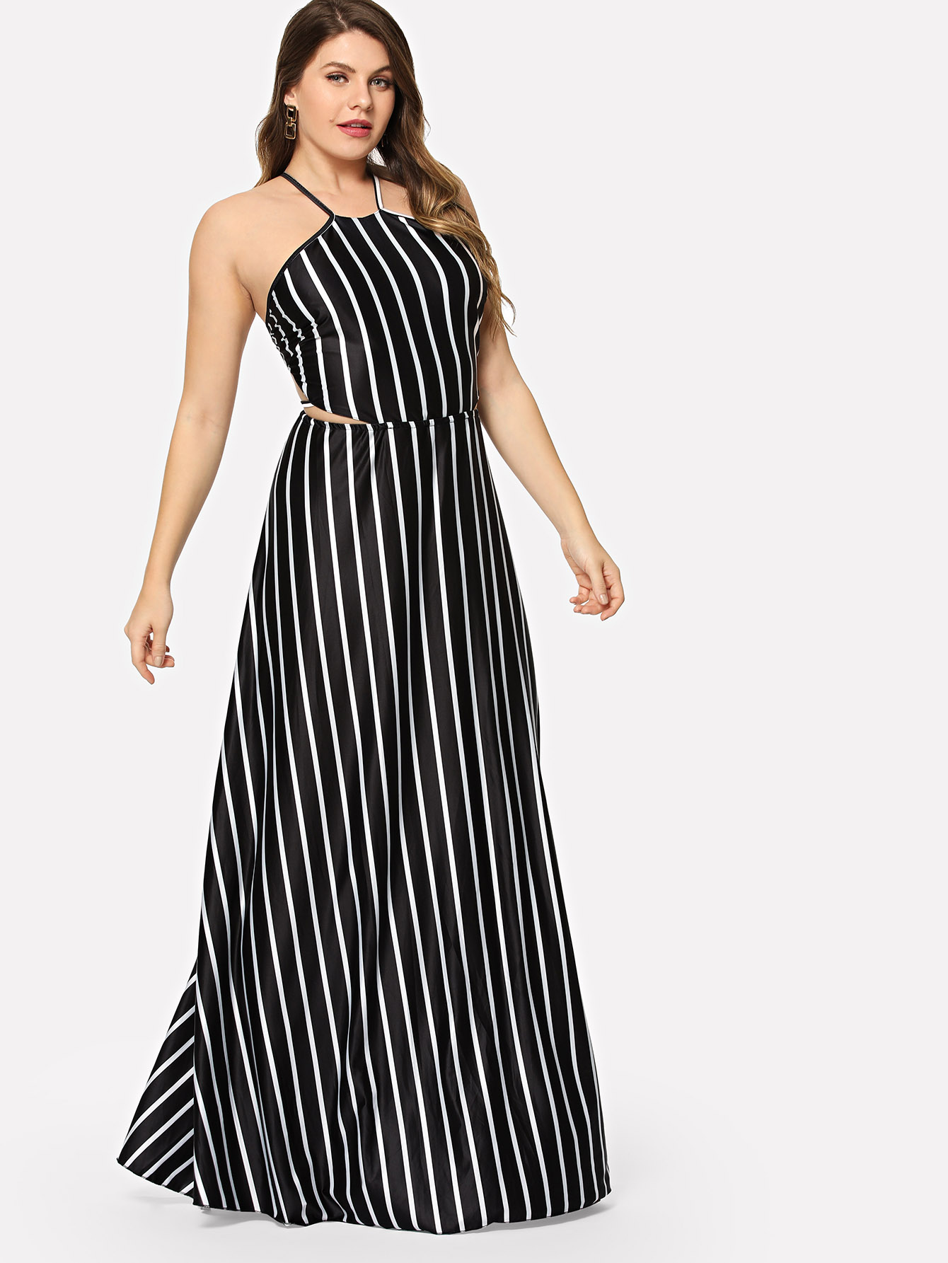 Платье для выпускного платья Halter Neck Striped