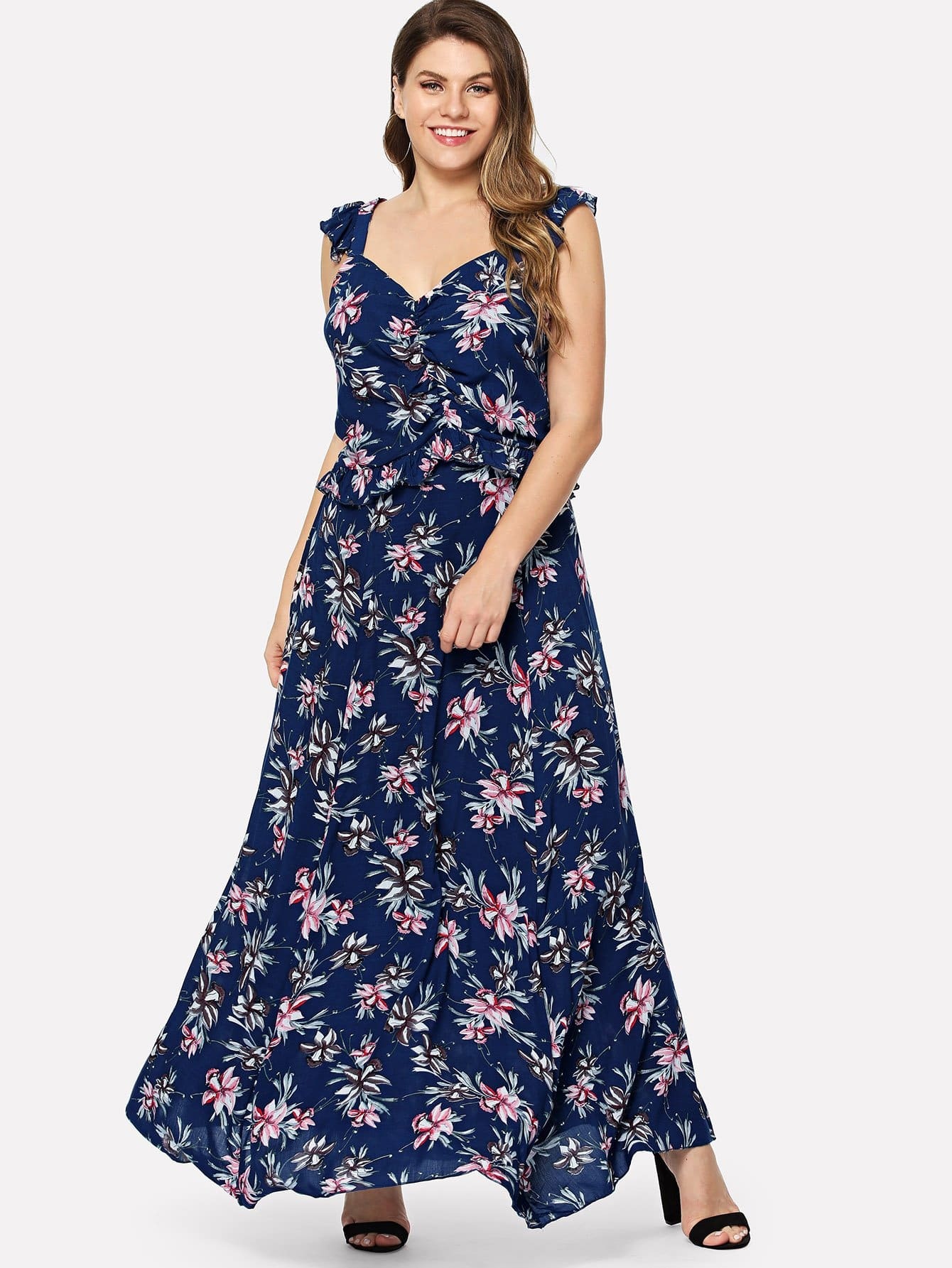 Ruched Front Frill Crop Top и плиссированная юбка