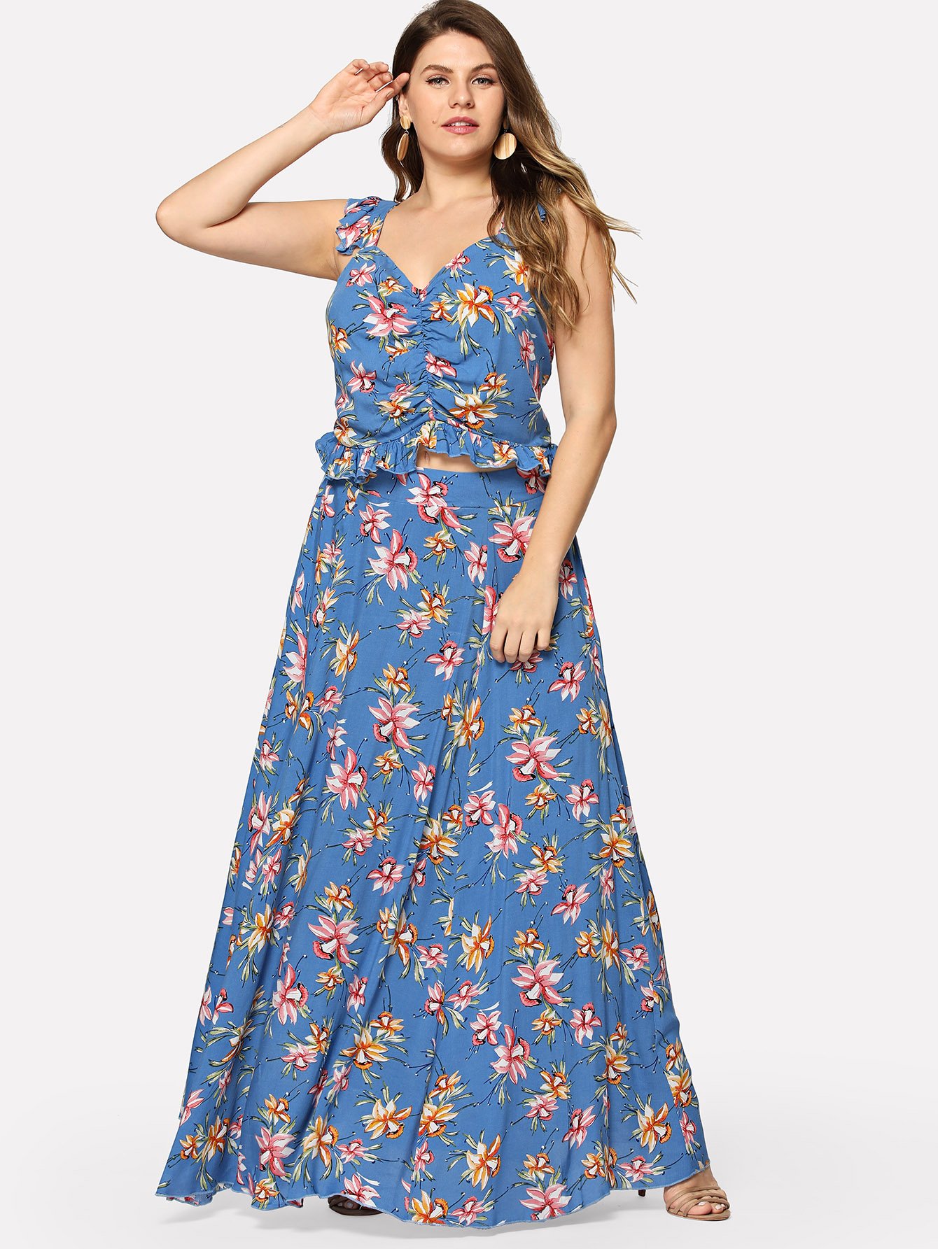 Ruched Front Frill Crop Top и плиссированная юбка
