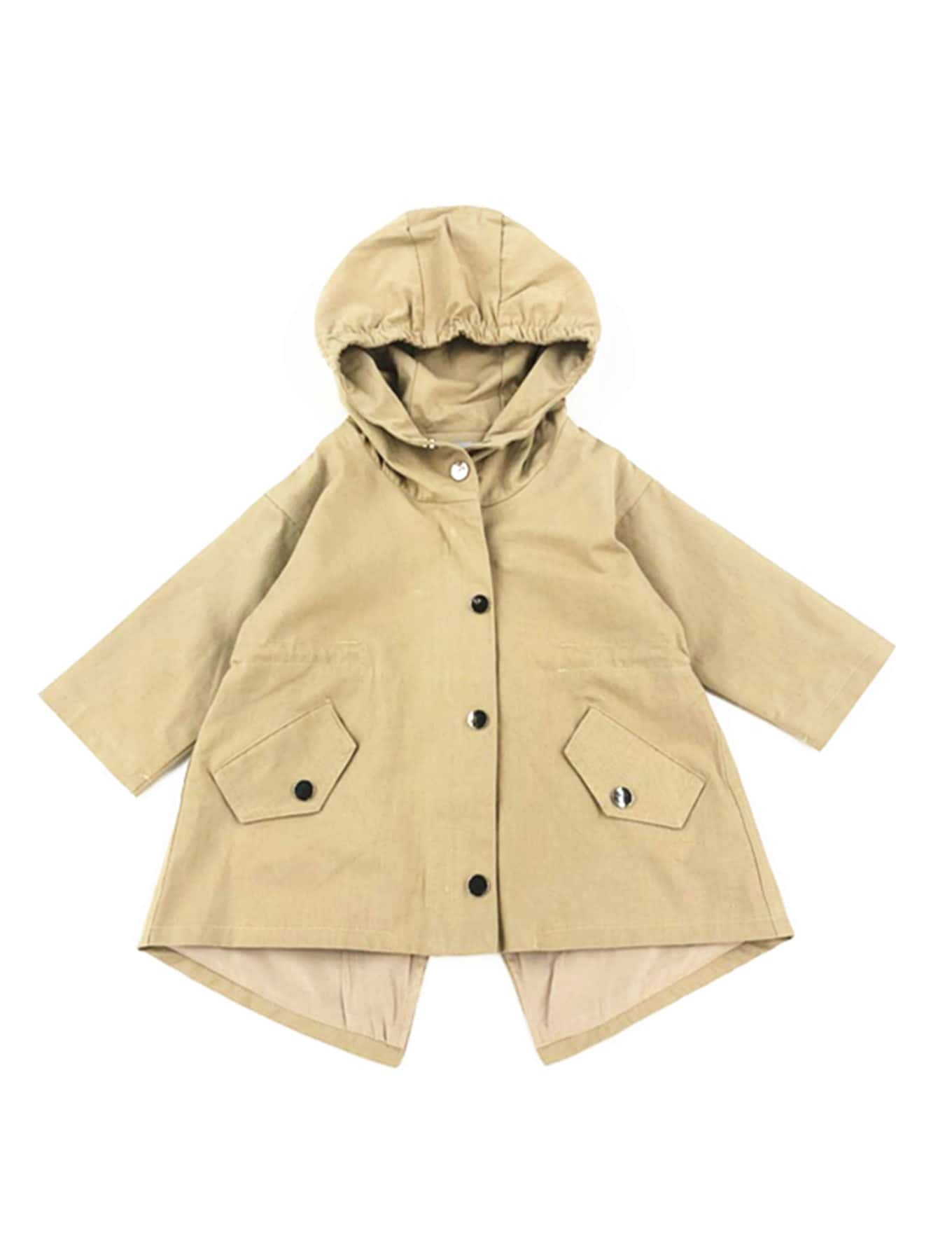 Boys Single Breasted Drawstring Waist Slit Coat