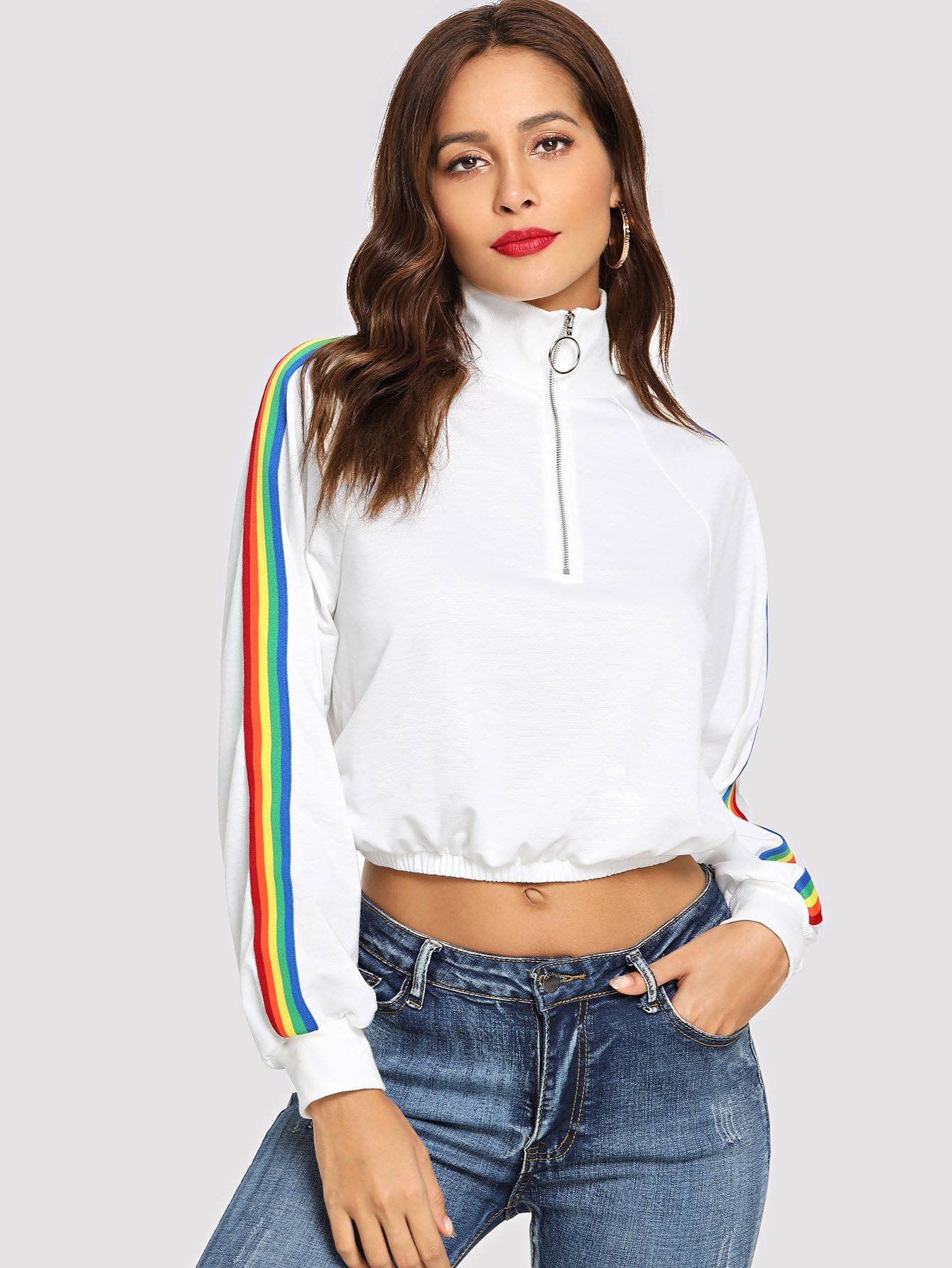 O-Ring Zip Front Цветная полосатая боковая куртка