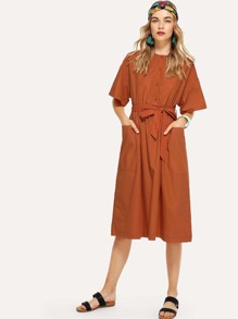 Self Tie Dual Pocket Front Dress