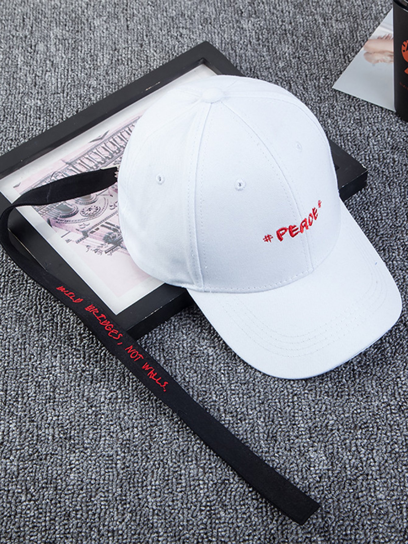 Men Long Strap Embroidered Letter Baseball Cap